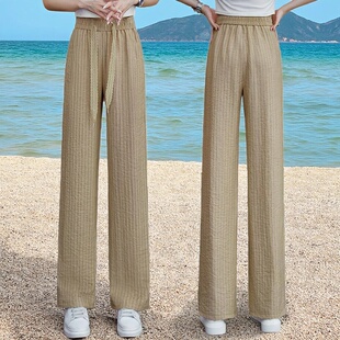 条纹阔腿裤女夏季薄款棉麻裤子2026年新款九分裙裤大码亚麻休闲裤