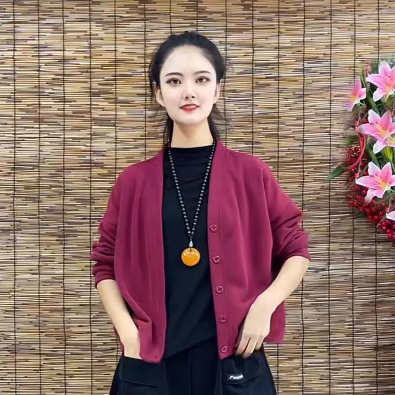欧洲站针织棉休闲外套女2025春秋季新款V领洋气开衫宽松上衣百搭