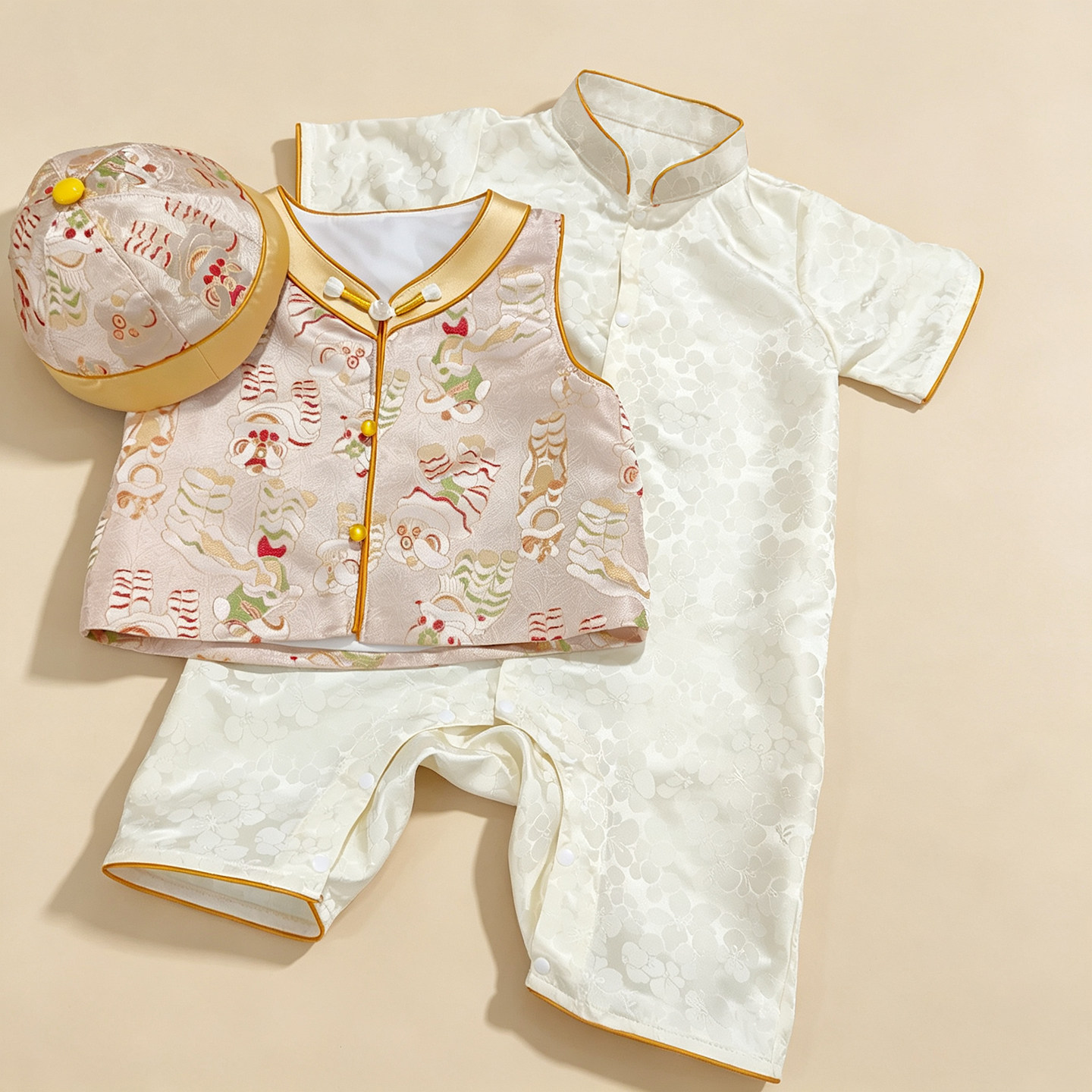 宝宝满月百日宴礼服桑蚕丝周岁礼服男新中式春夏高级感抓周服真丝