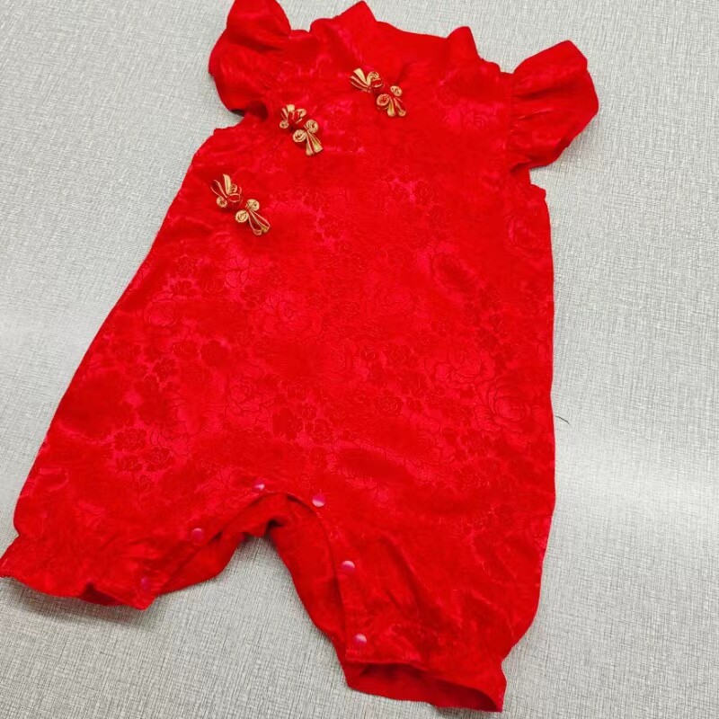 婴儿满月百日宴真丝礼服夏季连体
