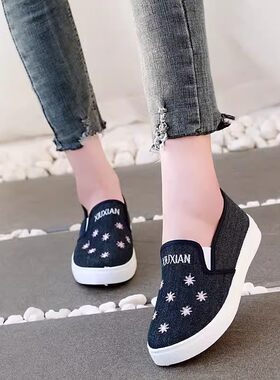 一脚蹬牛仔布女鞋百搭牛仔休闲鞋