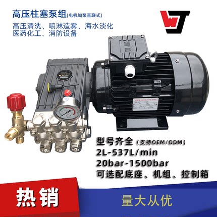 雾境直联式 高压柱塞泵加电机组合 工业喷雾加湿洗车清洗机冷雾森