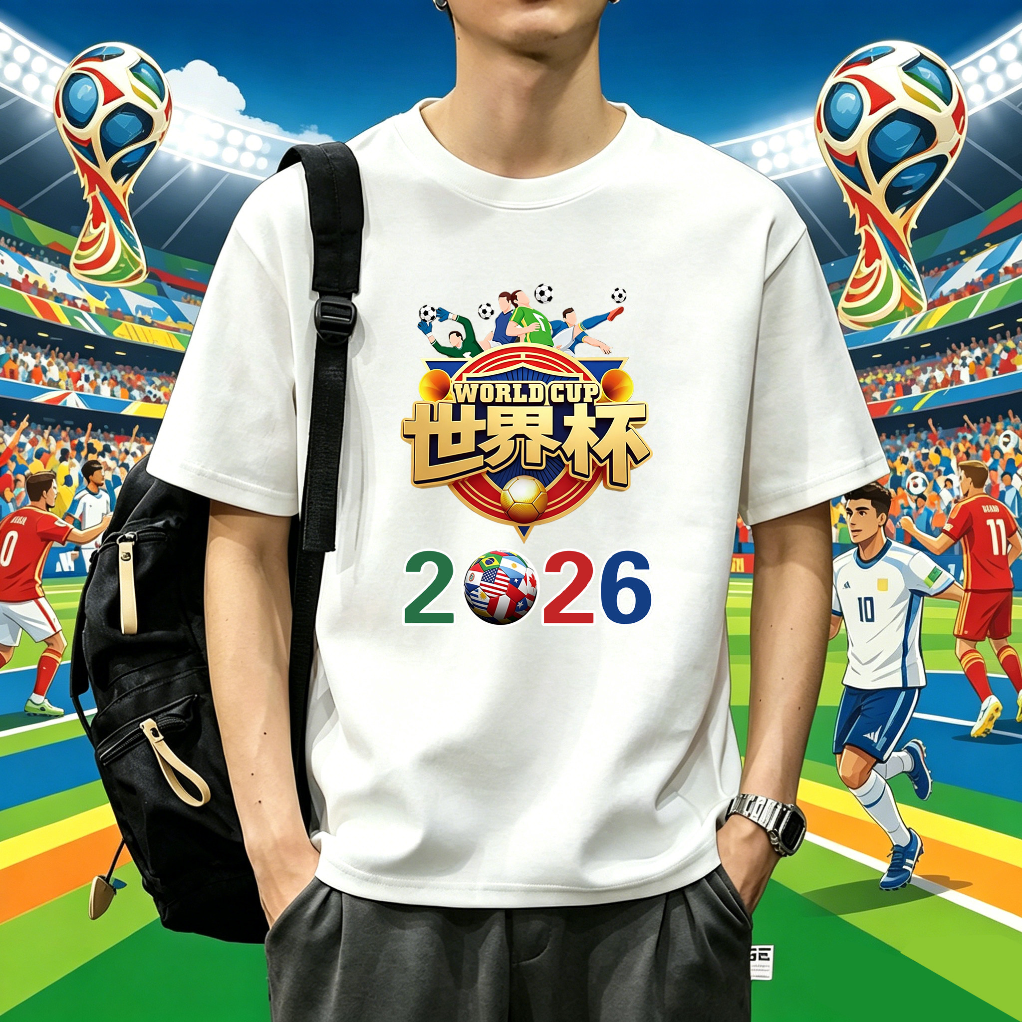 2026年世界杯短袖T恤美加墨球迷纪念衣服国际体育足球运动棉大码