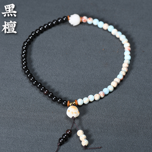 黑檀寿山石6mm双圈莲花配饰佛珠手链女生猫爪小众手串厂家批发