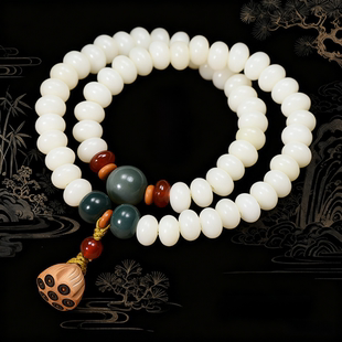 天然白玉菩提根手串黄杨木莲蓬新中式百搭老料文玩佛珠直播货源