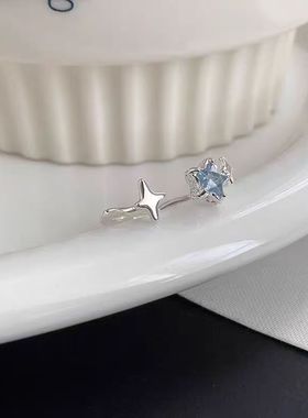 小众甜美设计蓝色星星开口戒指女轻奢重工个性百搭高级感指环