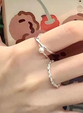 小众设计高级感珍珠细戒指时尚个性潮流百搭食指戒冷淡风开口指环