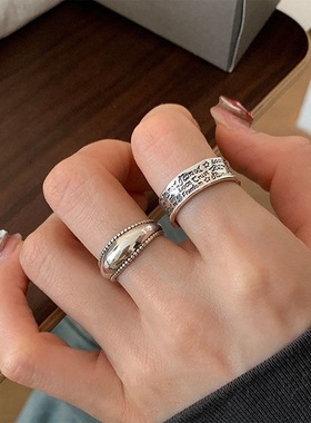 韩版复古重工做旧字母戒指女小众设计食指戒可调节指环文艺复古