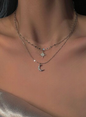 星月双层项链女2024年新款气质高级女神范轻奢简约百搭锁骨链颈链