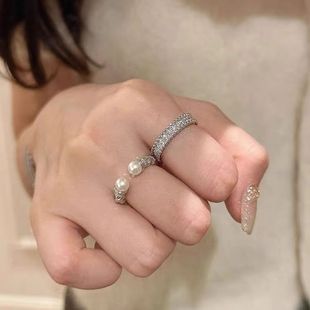 法式素圈中古风麻花珍珠开口食指戒指女小众轻奢时尚没钻宽版指环