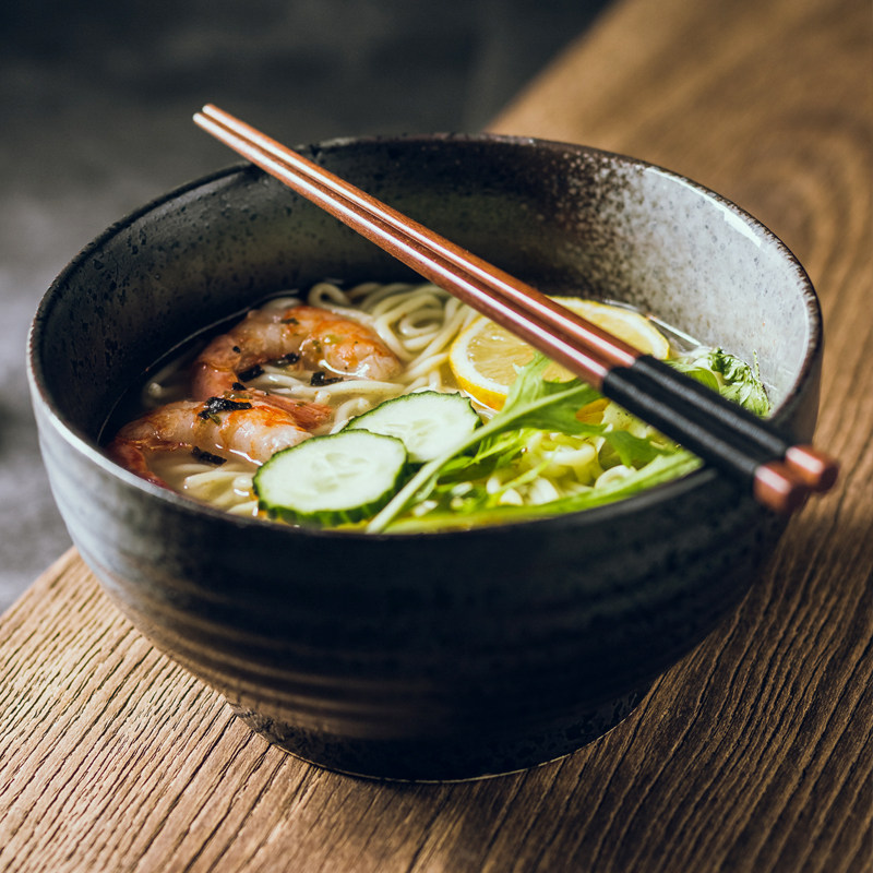 High foot ceramic creative dark large size student soup noodle bowl