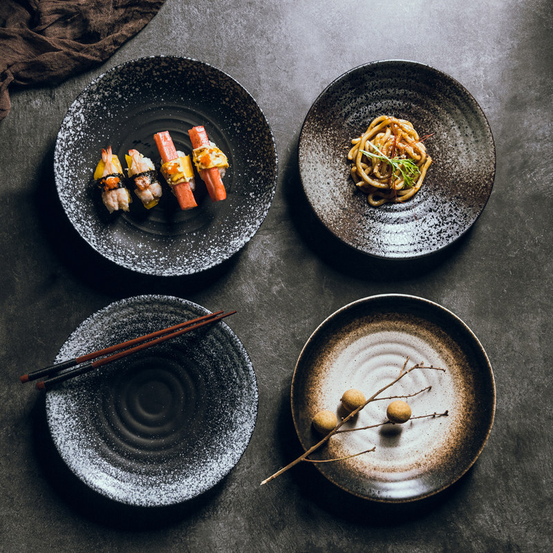 Creative Japanese style household simple black ceramic plate