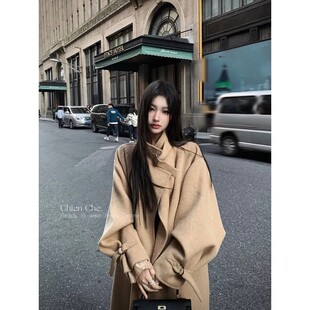 车迟恩Chien本命大衣绵羊毛骆驼绒小个子高级感双面呢长款外套女