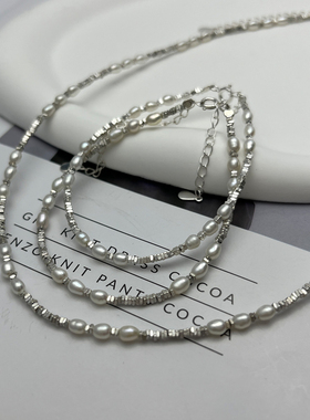 天然珍珠S925银碎银子女项链手链