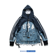 GL phong cách công nghiệp nặng Hoa Kỳ khâu thêu áo len denim đầu giặt áo khoác Ami cũ - Áo khoác đôi