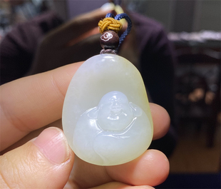 新疆和田白玉籽料弥勒佛挂件笑佛吊坠 观音悟道貔貅财神 xd03036