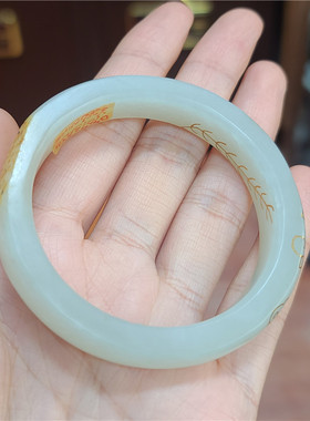 新疆和田玉白玉籽料 老料 金银错手镯 xx07073