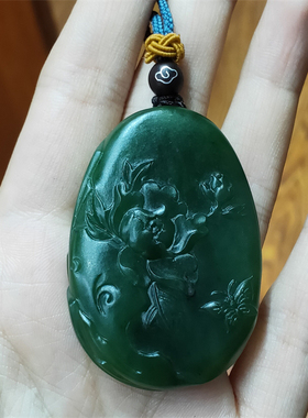 新疆和田碧玉籽料蝶恋花挂件吊坠宝宝锁平安扣手镯貔貅xx02052