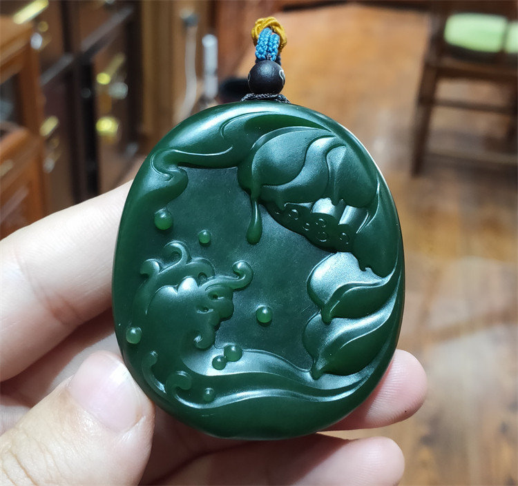 新疆和田玉碧玉籽料荷花吊坠挂件宝宝锁平安扣耳坠戒指xx02005