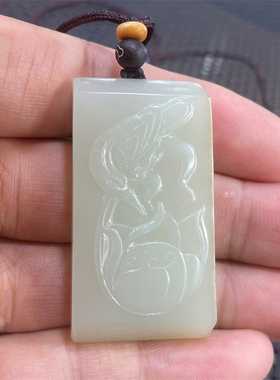 新疆和田白玉籽料鸟语花香  花开富贵 吊坠挂件ld04048