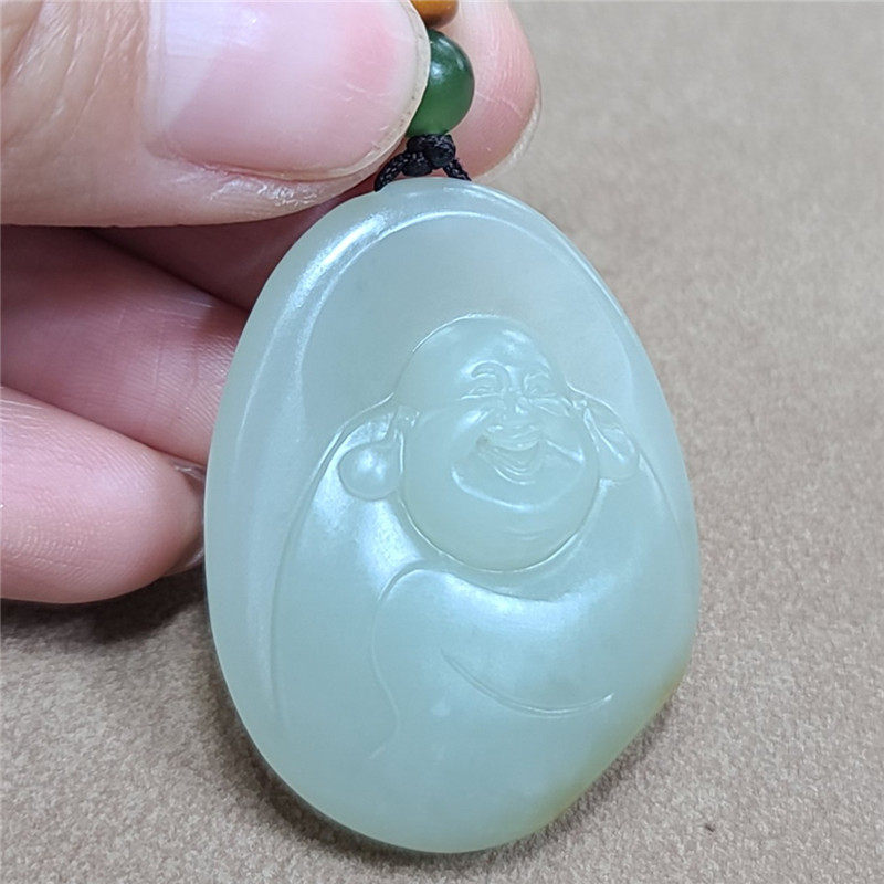 新疆和田玉青白玉籽料洒金皮佛公吊坠玉石弥勒佛玉坠和田xx01111