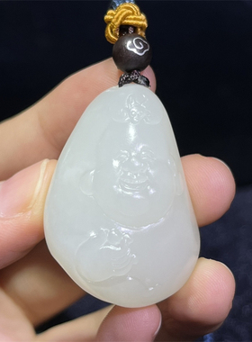 新疆和田羊脂白玉籽料 佛引福来 笑佛 弥勒佛 挂件 吊坠 xd19042