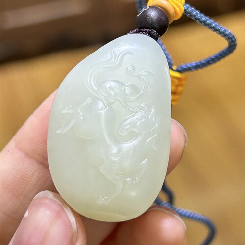 新疆和田白玉生肖马吊坠挂件ld02116