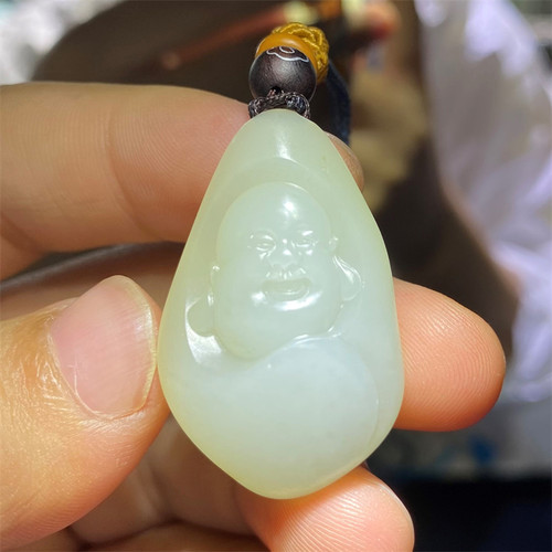 小石头和田玉弥勒佛白玉籽料独籽