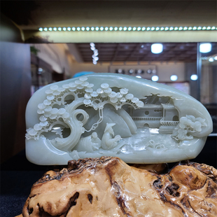 新疆和田白玉籽料松下问童子摆件佛宝宝锁平安无事牌xd26001