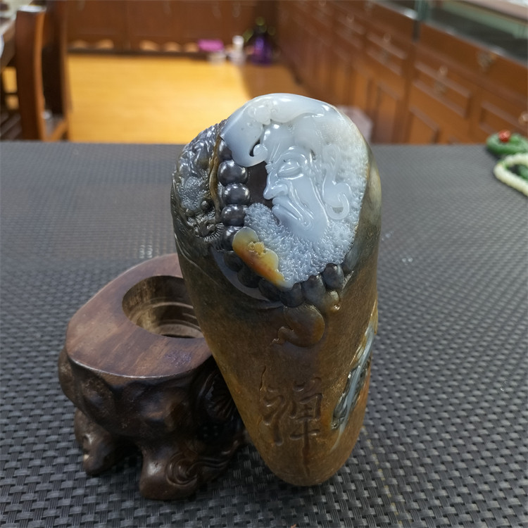 新疆和田青花籽料达摩降龙摆件观音佛 摆件 把件   xd22061