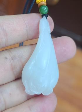 新疆和田羊脂白玉山料玉兰花挂件吊坠   xx17038