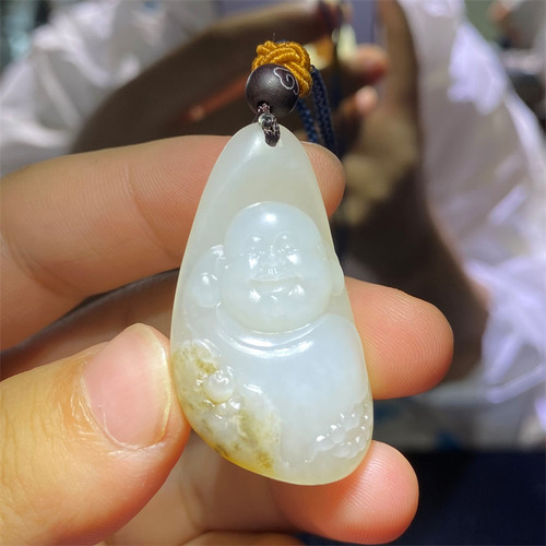 新疆和田玉羊脂白玉笑佛挂件