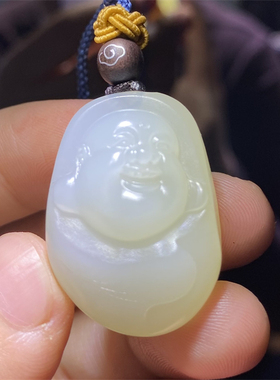 新疆和田玉一级白玉籽料老料弥勒佛挂件吊坠 xd26019