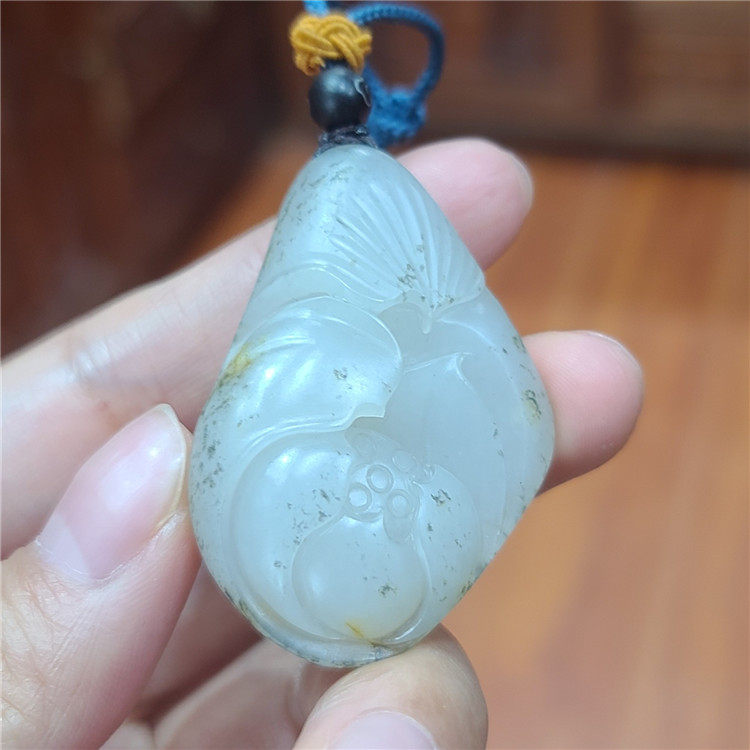 新疆 和田玉白玉籽料挂件 荷花吊坠礼物和田玉xx17059