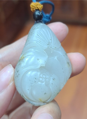 新疆 和田玉白玉籽料挂件 荷花吊坠礼物和田玉xx17059