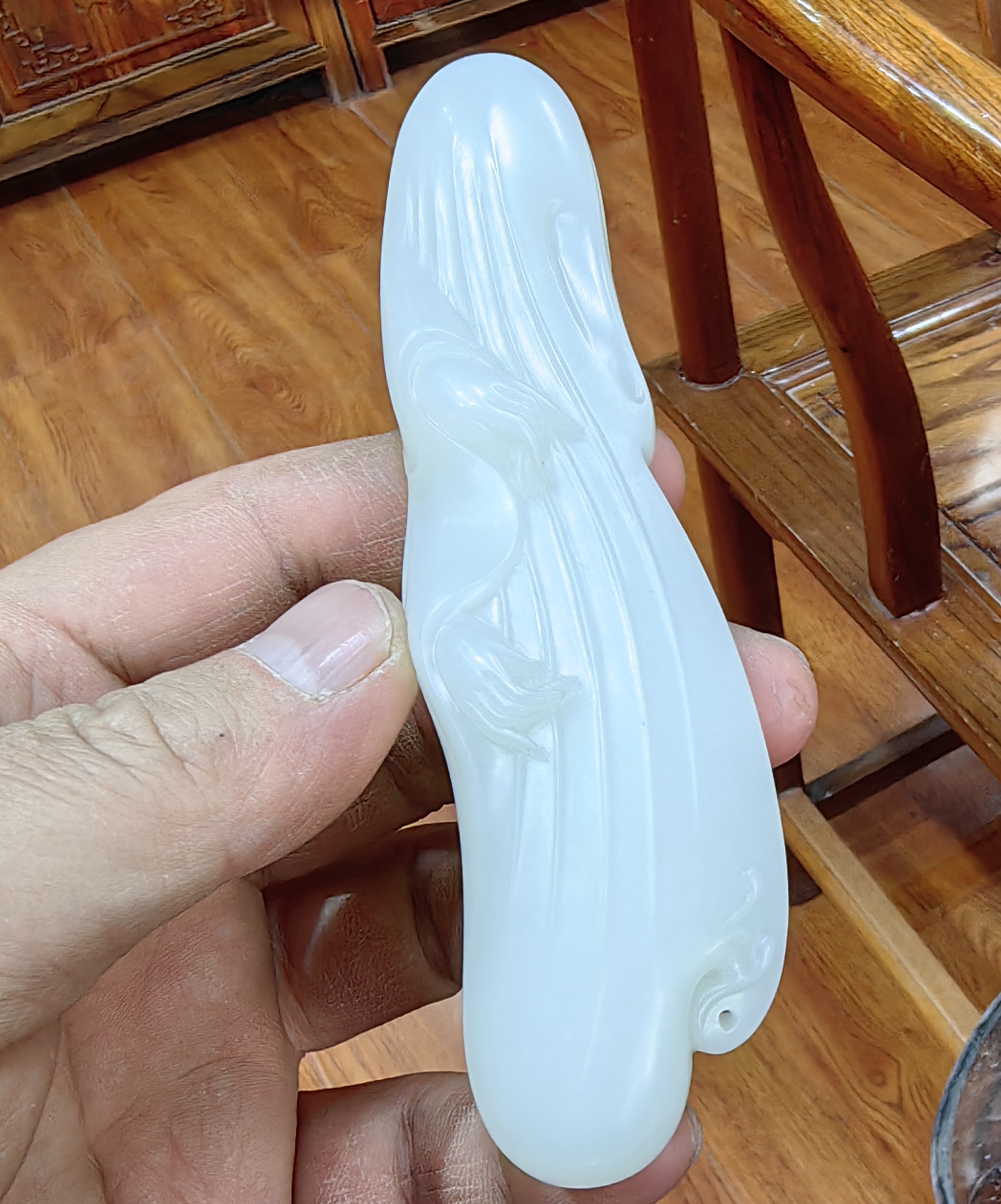 羊脂白籽料手把件 古筝 中国古风独特乐器手把件收藏级bxg19034