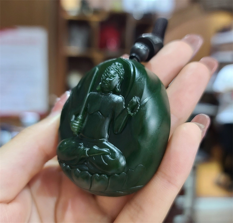 新疆和田碧玉籽料不动明王手把件弥勒佛悟道项链平安扣XX13102