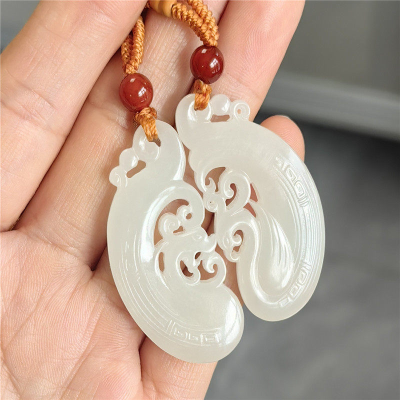 新疆和田白玉山料龙凤牌吊坠 挂件 吉祥如意 W