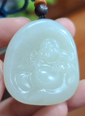 新疆和田白玉山料弥勒佛挂件宝宝锁平安无事牌挂件吊坠XX17226