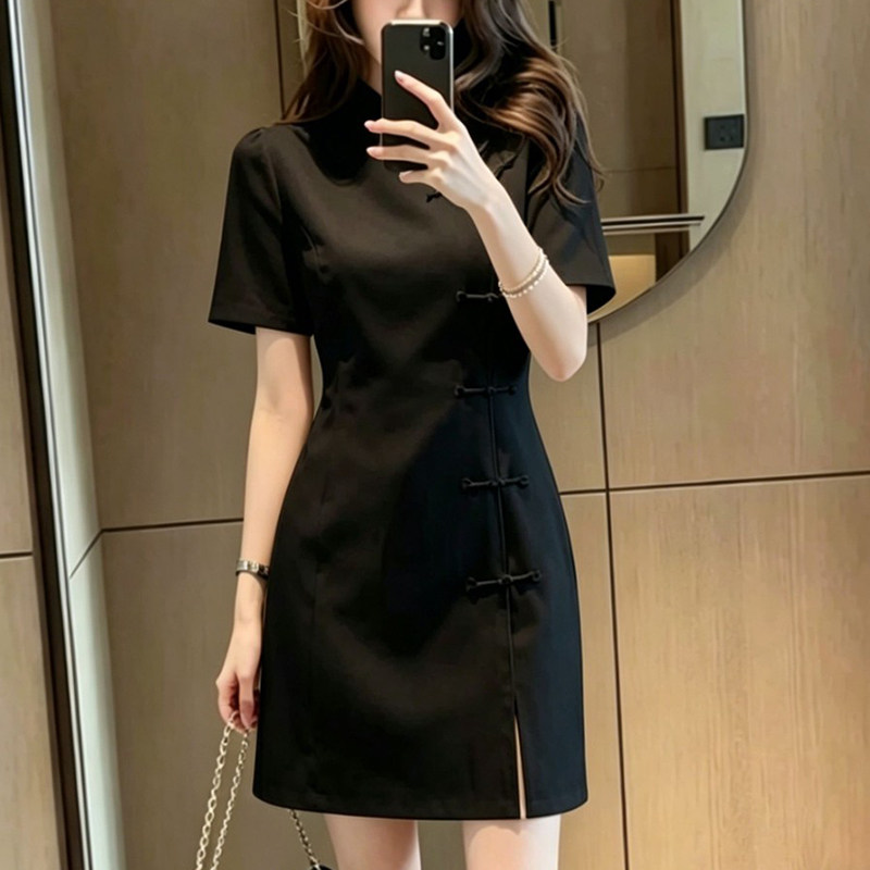 连衣裙女夏季新款新中式国风改良旗袍收腰气质高级感A字显瘦短裙