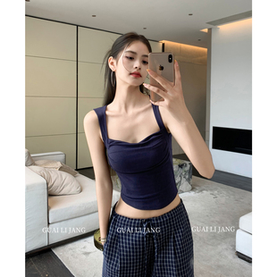 带胸垫高腰紧身露脐抹胸上衣 辣妹运动吊带背心女夏季 怪力酱 美式