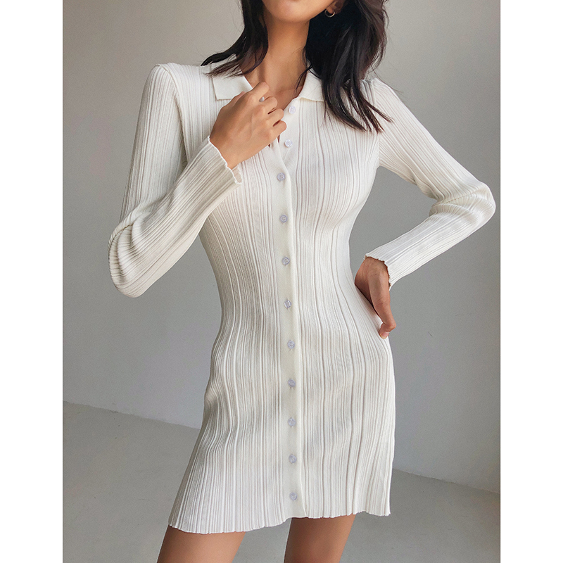 春秋高腰修身风a字针织连衣裙