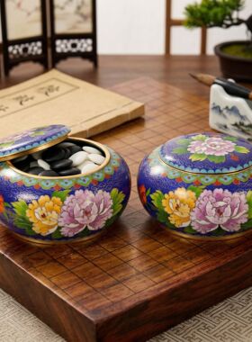 北京景泰蓝工艺礼品摆件传统铜胎掐丝珐琅磨光六寸围棋罐珐琅彩