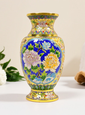 【非遗掐丝珐琅】30cm景泰蓝花瓶金地牡丹中式摆件家居装饰开业礼