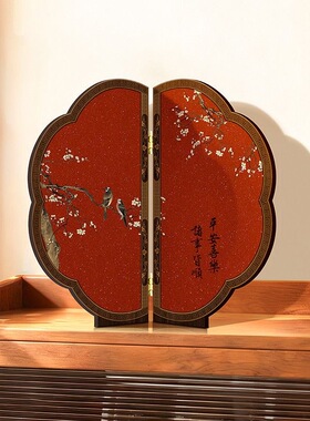 平安喜乐中古客厅创意小屏风玄关柜桌面摆件宋代美学红色喜庆礼品