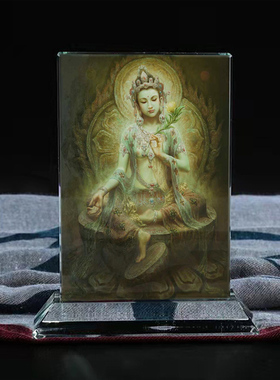 定制敦煌绿度母画像水晶摆件工艺品装饰摆台照片文创礼品礼物