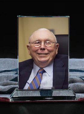 名人查理芒格画像水晶玻璃摆件办公室工艺品装饰照片文创礼品礼物