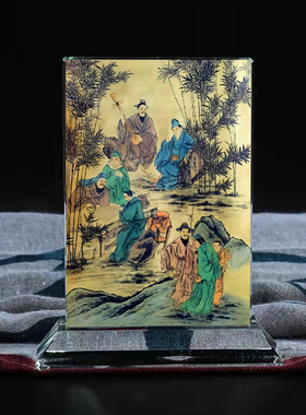 古代名人竹林七贤画像水晶摆件工艺品装饰摆台定照片文创礼品礼物