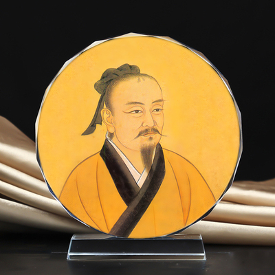 定制文财神范蠡商圣陶朱公画像水晶玻璃摆件工艺照片文创礼品礼物
