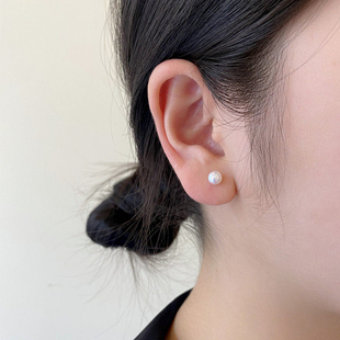 天然淡水珍珠钛钢细针螺丝拧扣耳骨钉免摘双面珍珠耳廓耳垂钉耳钉